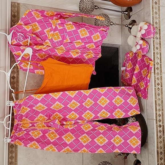 ๐งก๐ฉท VICTORIA'S SECRET Flannel Pink/Orange ARGYLE Pajama Set ๐ฉท๐งก - Picture 1 of 13